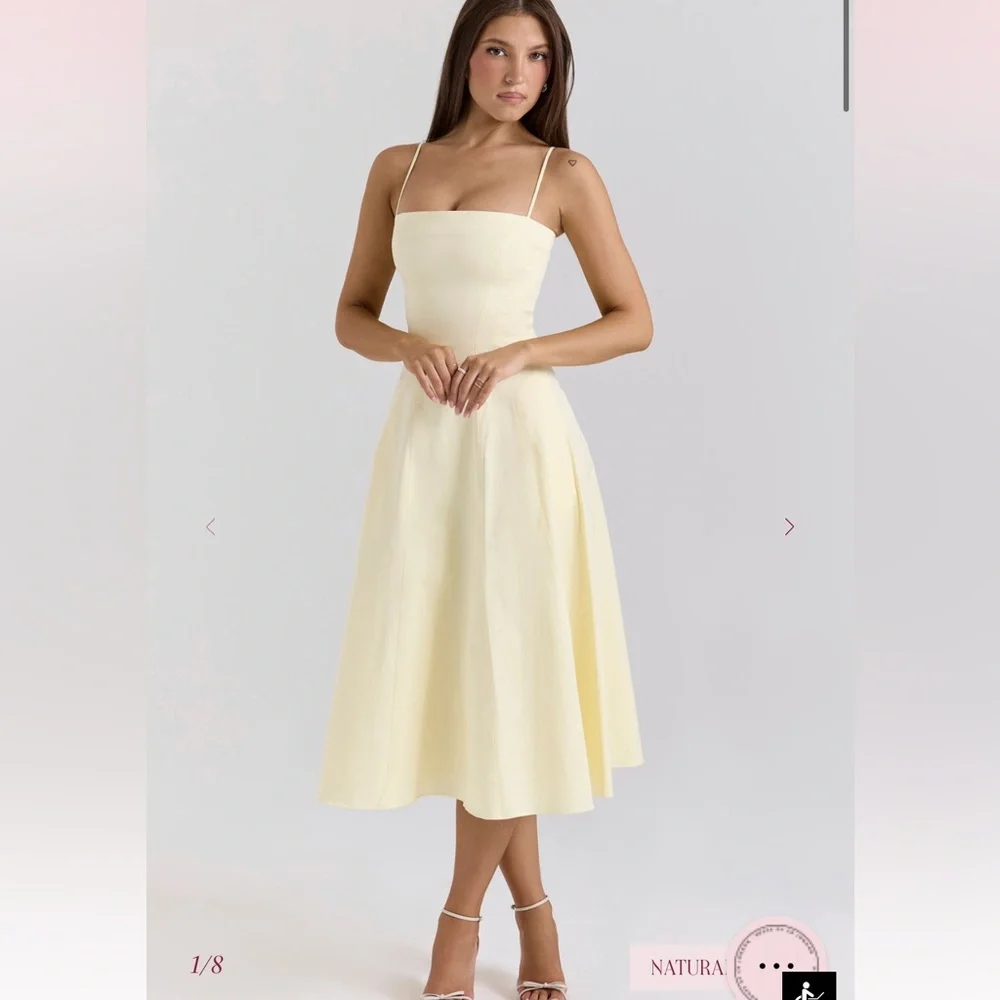 House of CB DOLLY Lemon Stretch Cotton A-Line Midi Sundress light yellow